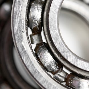 closeup of lubricated ball bearing